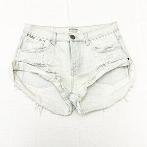 One Teaspoon Bandits Relaxed Fit Hi-Rise Light Raw Hem Denim Jean Short Size 26